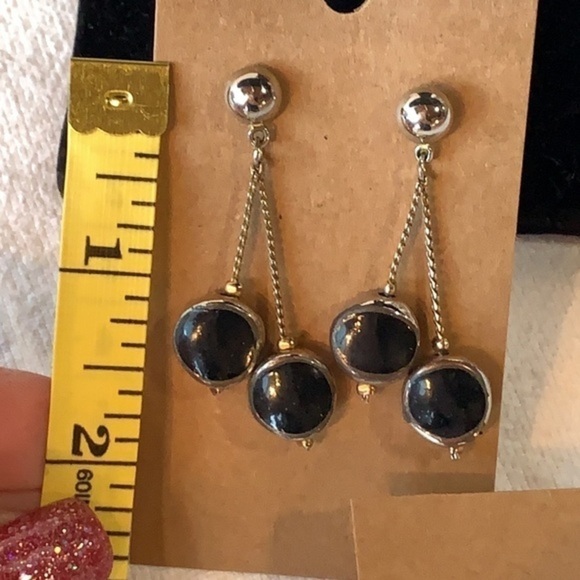 💐5/25 2 pair lot bundle small crystal stud earrings triple dangle black stones - Picture 6 of 8